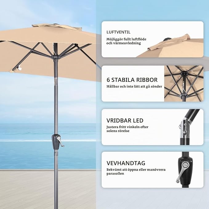 Angel Living Rechthoekige Parasol - 200 x 300 cm - Kantelbaar - Beige