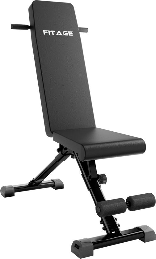 FITAGE Fitnessbank - Fitness Halterbank tot 300KG - Verstelbaar - Inklapbaar - Zwart