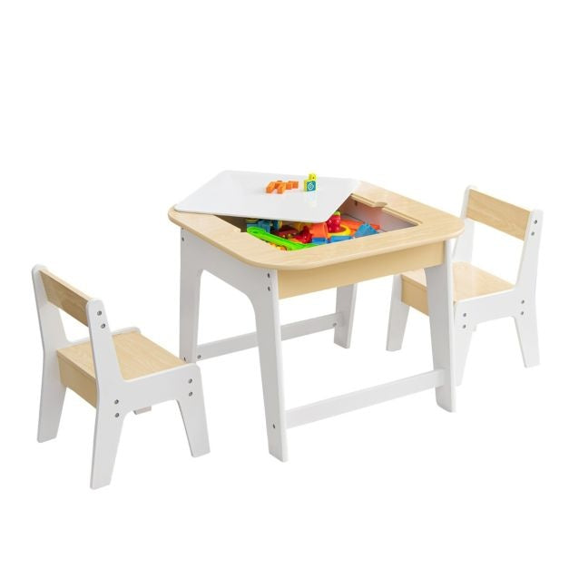 Coast kindertafel met 2 stoelen 3 TLG kinderstoelgroep hout met dubbelzijdige tafel top