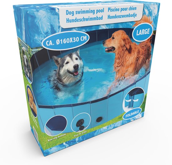 maxxpro Hondenzwembad - 160 x 30 CM - Grote Hondenrassen - Opvouwbaar Honden Bad - Anti-Slip Bodem - met Leegloopventiel - Blauw
