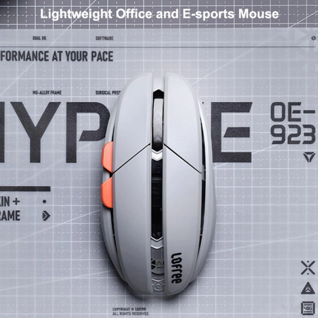 Lofree Hypace Bluetooth Mouse – Magnesium Alloy Frame + PC Shell, Tri-Mode Connection (Bluetooth / 2.4G / Wired), PAW3950 Laser Sensor, Light Gray, OE923