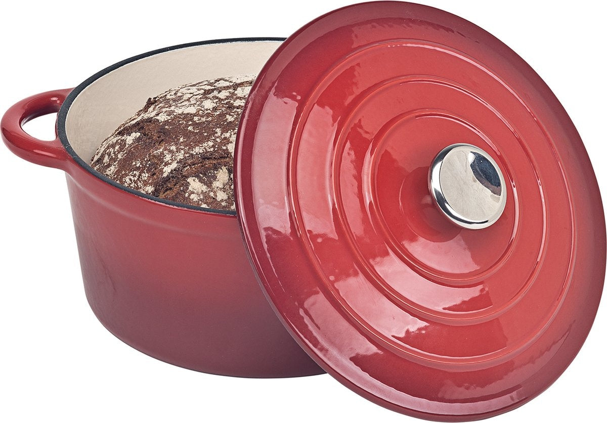 Chefarone Gietijzeren Pan – Braadpan – Inclusief Deksel – Geschikt Voor Alle Warmtebronnen – Geëmailleerd - Rood