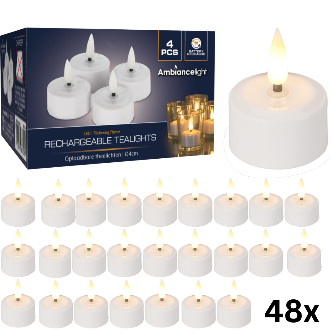 Theelichtjes LED Box 48 stuks Oplaadbaar - Ø4cm *Uitbreidingsset ZONDER oplader*
