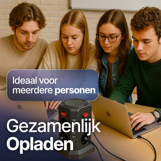 URGOODS Stekkerdoostoren - 8 Outlets - USB - Aan/Uit Schakelaar - 3 m Kabel - Zwart