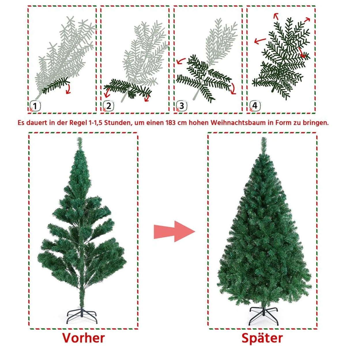 Yaheetech Kunstkerstboom - Groen - 110 x 183 cm - Opvouwbare Metalen Standaard