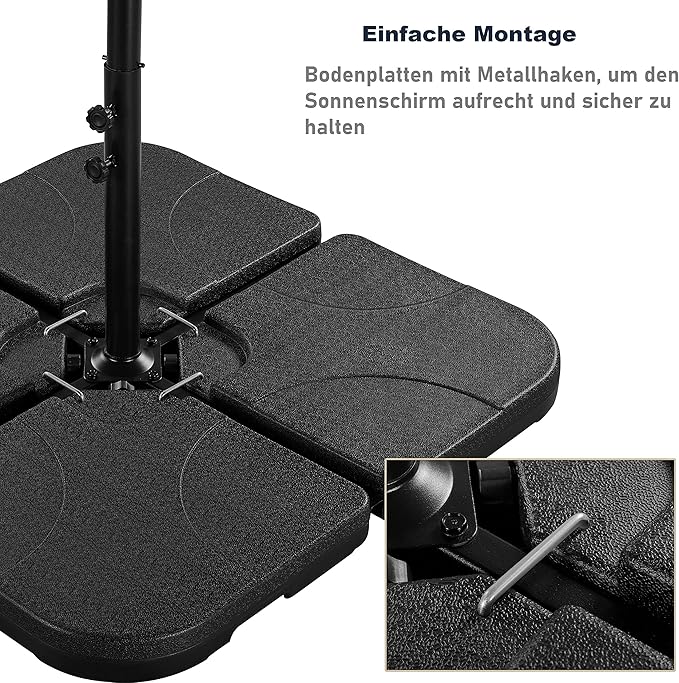 Yaheetech Parasolvoet 4-delige Vulbare Set voor Zweefparasol - Zwart - Tot 80 kg Zand / 60 kg Water