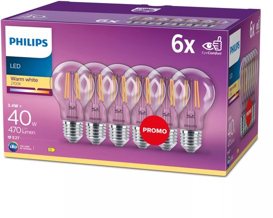 Philips LED Classic E27 Lamp Helder - 2700K - 470 lm - Niet Dimbaar