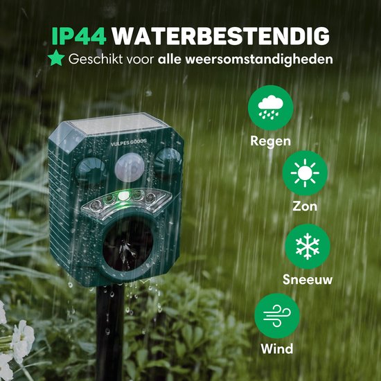 Vulpes Goods® Verjager - Ultrasone Kattenverjager op zonne-energie - Kattenschrik - Marterverjager - Dierenverjager - Waterdicht - Afweermiddel voor Ongedierte