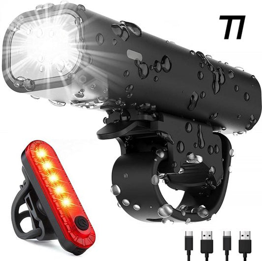 TIKKENS LED Fietsverlichting Set - Fietslamp USB Oplaadbaar - Fietslampjes Voorlicht & Achterlicht - MTB & Racefiets Verlichting - Waterdicht Fietslicht voor en achter