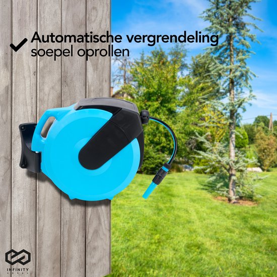 Infinity Goods Wandslangbox - 25 Meter - Tuinslang Met Haspel - 180° Draaibaar - Automatisch