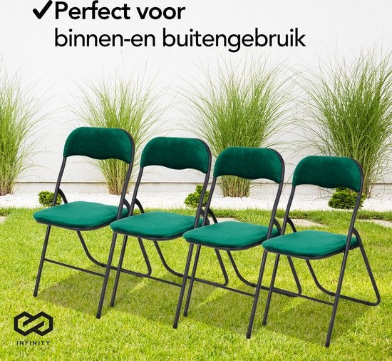 Infinity Goods Klapstoel - Vouwstoel - Fluweel - Eettafelstoel - Opklapbare Stoel - 43 x 47 x 80 CM - Stoel - Groen