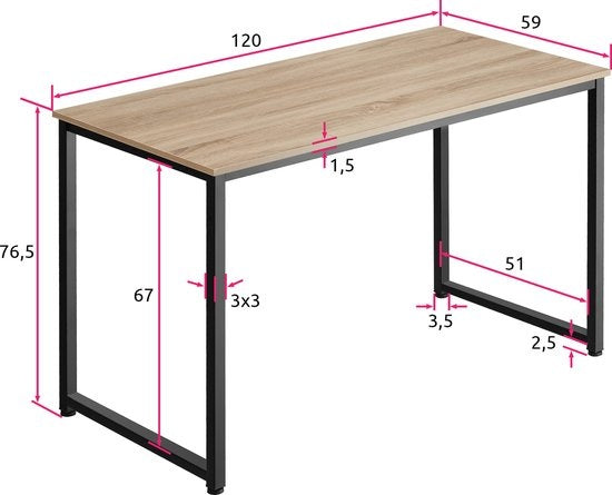 tectake – bureau tafel Flint 120 cm – indutrieel – lichtbruin - 404466