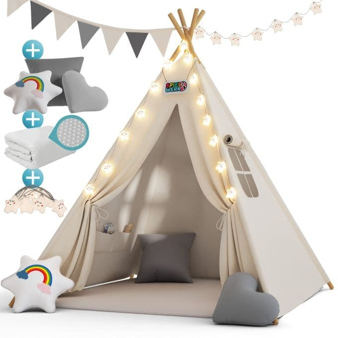 Spielwerk Speeltent Voor Kinderen – LED 3 Kussens - 130x130x160cm Wit