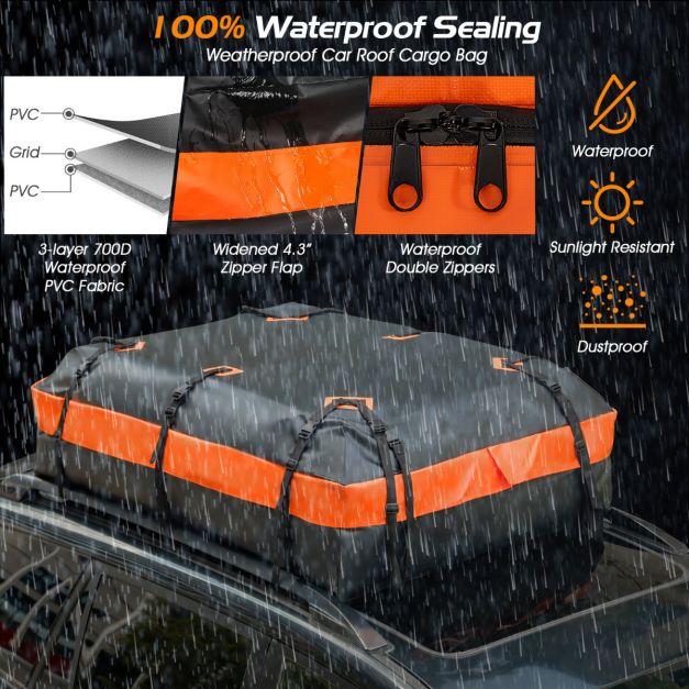 Costway Dakdrager – Waterdicht & Incl. Antislipmat – 560 liter – 132 x 100 x 43 cm – Zwart/Oranje