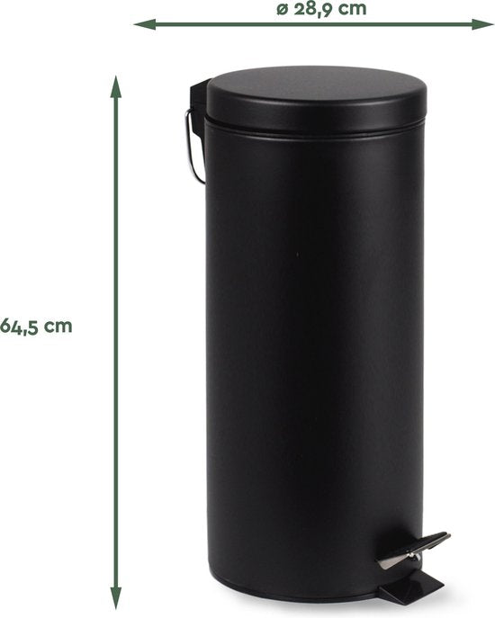 BRASQ Pedaalemmer 30 Liter - Zwart - PB130 - Prullenbak met uitneembare Pedaalemmer - Prullenbak - Vuilnisbak - Vuilbak - Afvalbak