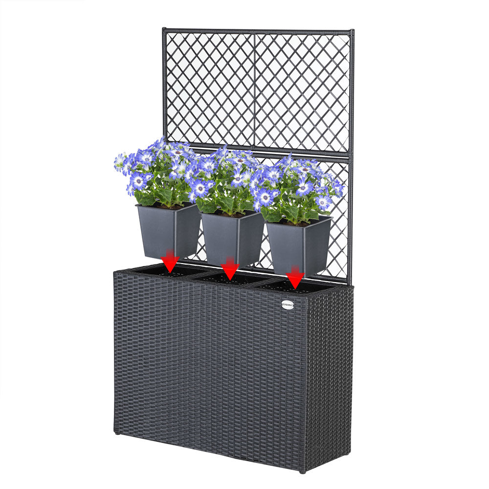 Casaria Polyrattan Plantenbak met Trellis Zwart