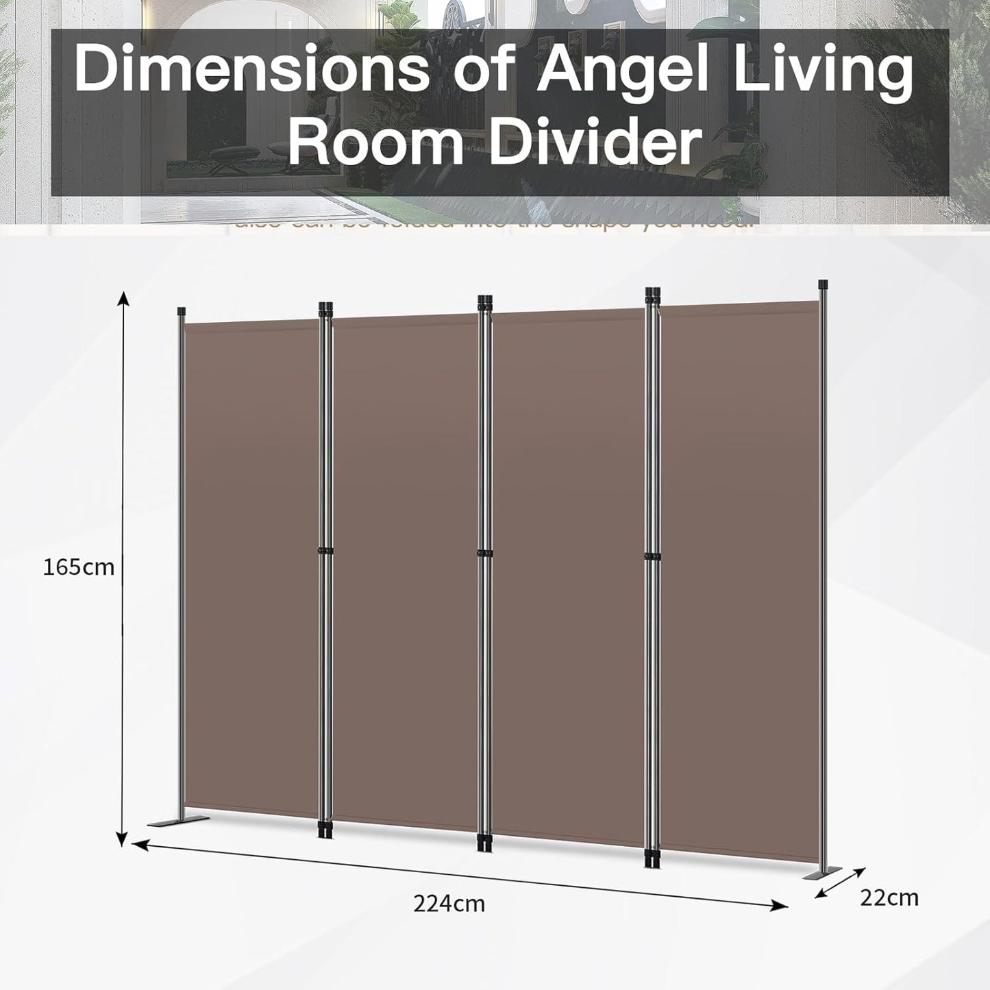 Angel Living Kamerscherm - 4 Panelen - 224 x 165 cm - Bruin