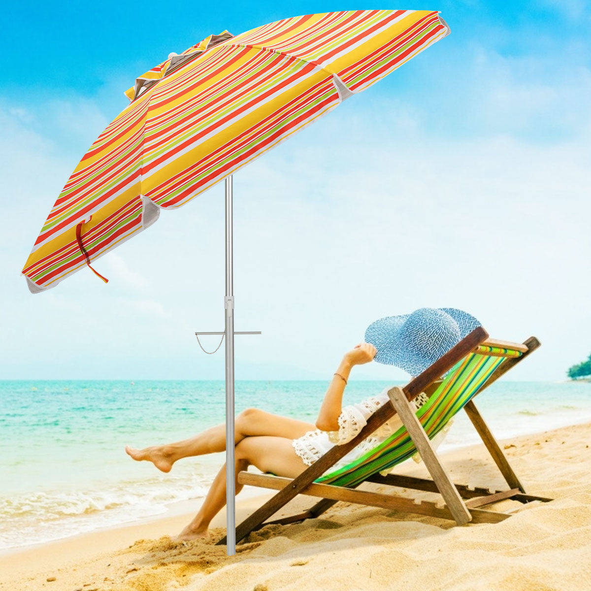 Coast Strandparasol Rood / Geel - Ø182 x 213 cm - Kantelbaar - Met draagtas