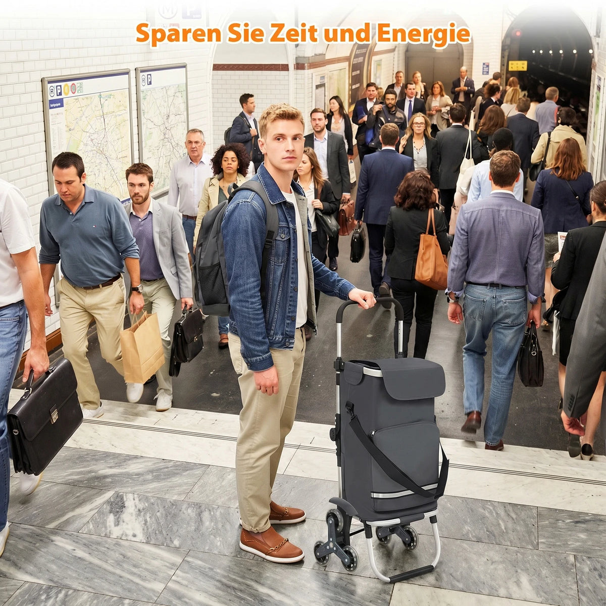 Sekey Boodschappentrolley met Traploopfunctie 60L Grijs 36 x 42 x 98 cm