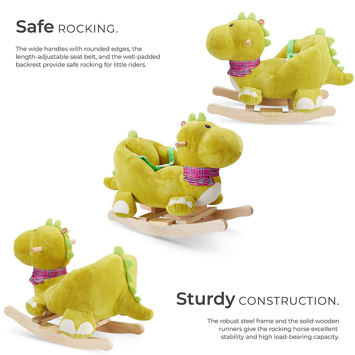 Tectake Schommelpaard Dinosaurus 50 cm - Hout/Pluche - Geluidseffect - Groen