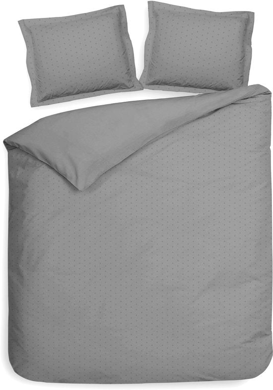 Heckettlane Dekbedovertrek Punto - Bedlinnen met Stippen - 260x200-220 cm - Lits-Jumeaux XL - Grijs - Dekbedovertrek van 100% Katoen-Satijn