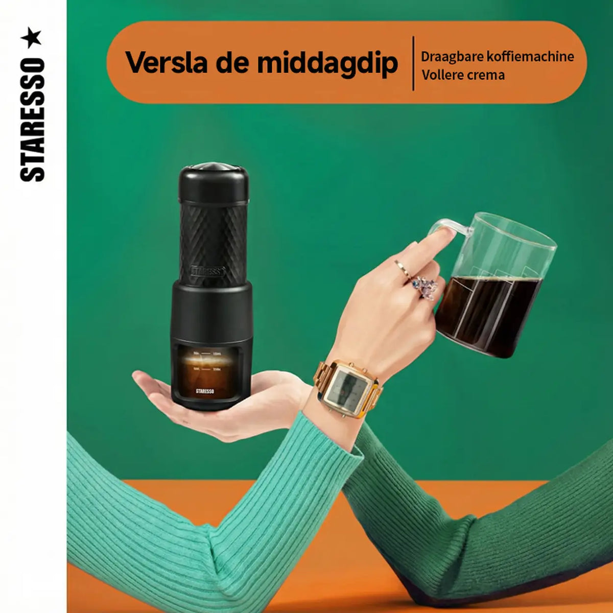 STARESSO draagbare handmatige espressomachine - capsules en gemalen koffie