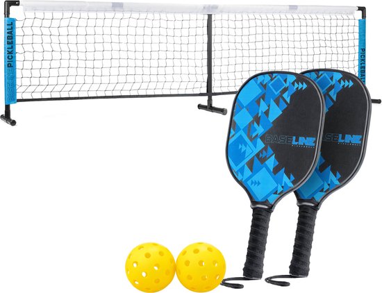 Baseline Pickleball Set – Inclusief Net, 2 Paddles & 2 Ballen – Houten Batjes – 2,4 Meter Net