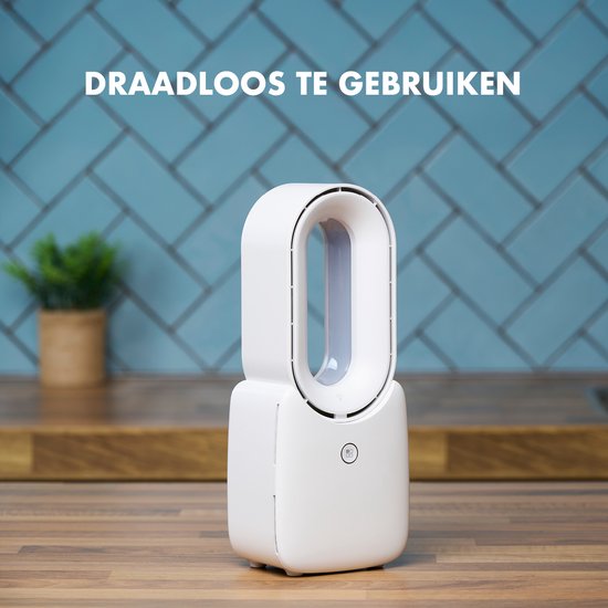 Lifetime Air Bladeloze Ventilator - Stille Ventilator Met Drie Snelheden - Draadloze Bureau Ventilator - Tafel Ventilator met LED Mood Light - USB-C Oplaadbaar - Compact Design - 5W - Wit
