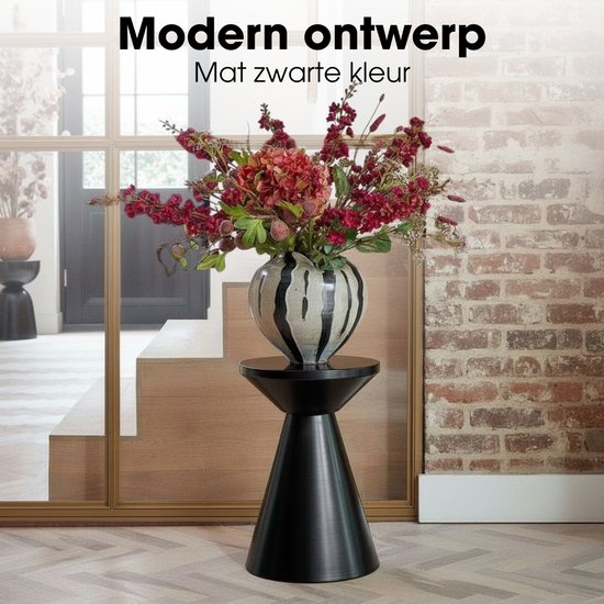 Mica Decorations Jim Bijzettafel - Bijzettafel Rond H45 x Ø31 cm - Ijzeren Tafeltje voor Woonkamer of Slaapkamer - Plantentafeltje - Nachtkastje Industrieel - Zwart