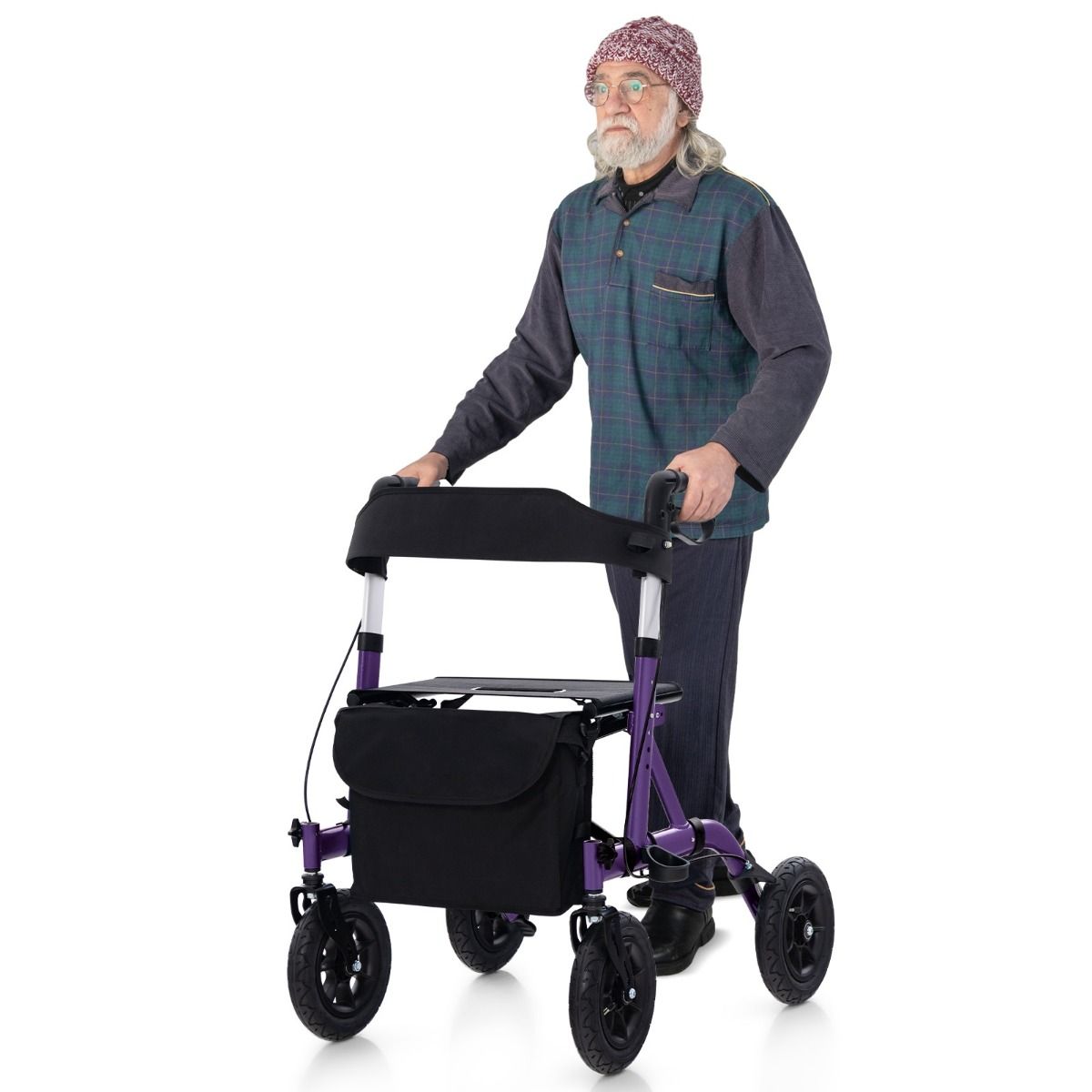 Coast Opvouwbare Rollator met Zitting - 2-in-1 Rolstoel en Loophulp - 6-voudig in hoogte verstelbaar - paars