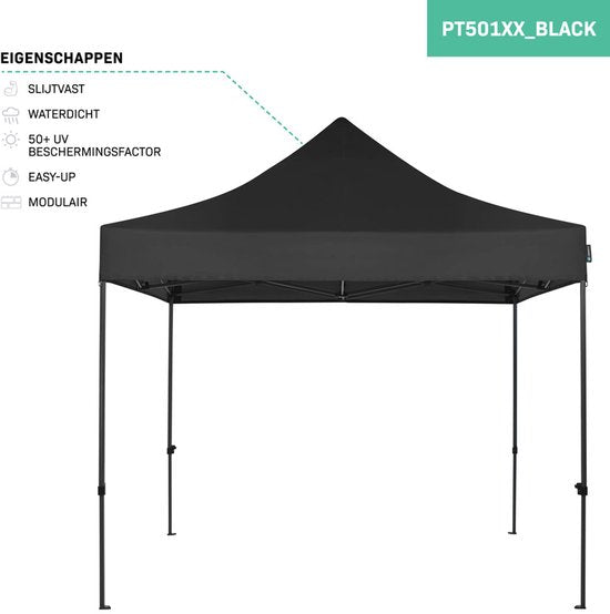 VONROC Partytent - Paviljoen - Easy Up - Opvouwbaar - Waterdicht - Met Draagtas - 300 x 300 cm – Zwart