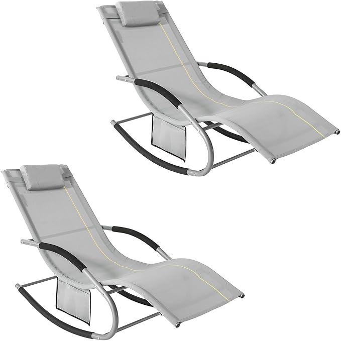 SoBuy OGS28-HGx2 - Set van 2 Schommelligstoelen - tot 120 kg - 145 x 63 x 86 cm - Grijs
