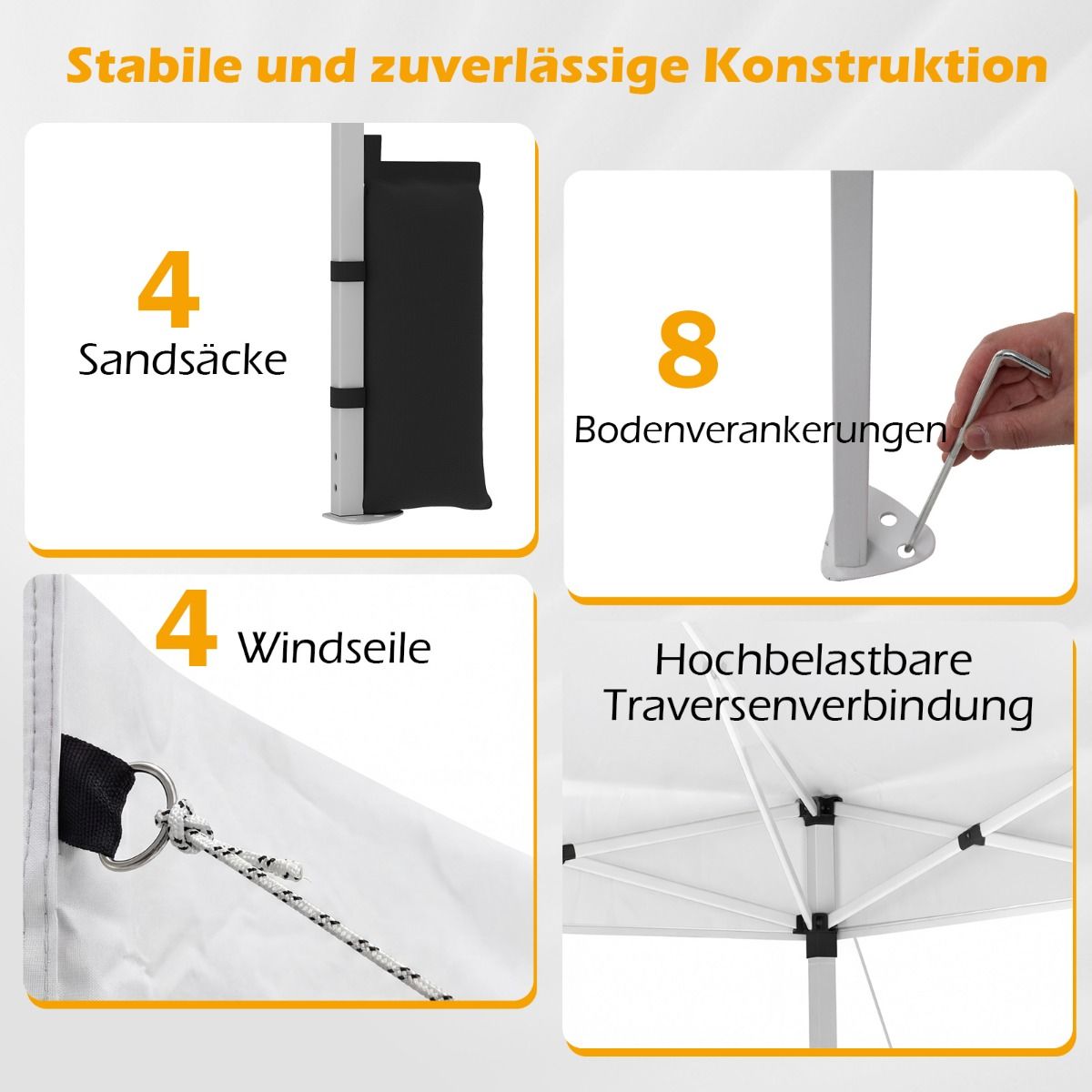 Coast Pop-up partytent - 3 x 3 m - met zandzakken, haringen en draagtas - wit