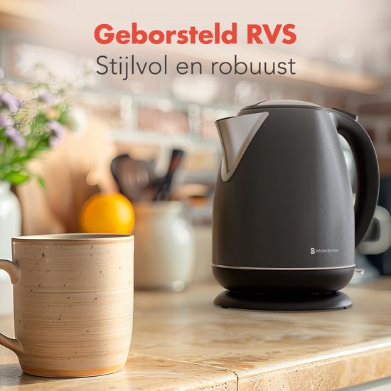 KitchenBrothers Waterkoker - Elektrisch - 1,7L - Met Kalkfilter - Titanium Grijs/RVS