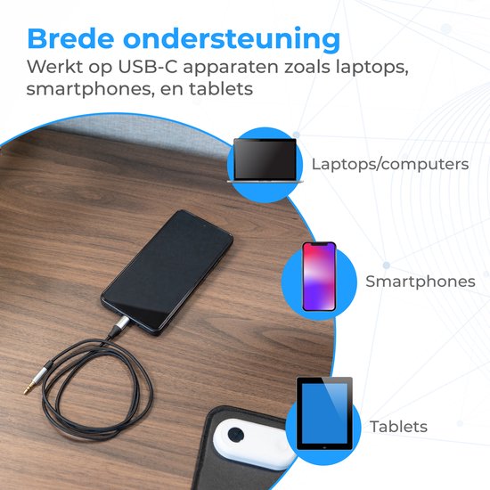 Nuvance AUX naar USB C - AUX Kabel USB C - 1 Meter - USB C naar AUX - Gevlochten Nylon - USB C AUX - USB C naar Jack