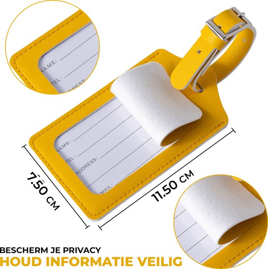 Bagagelabel Set – 2 Stuks – PU Leer – Geel – Kofferlabels voor Vakantie