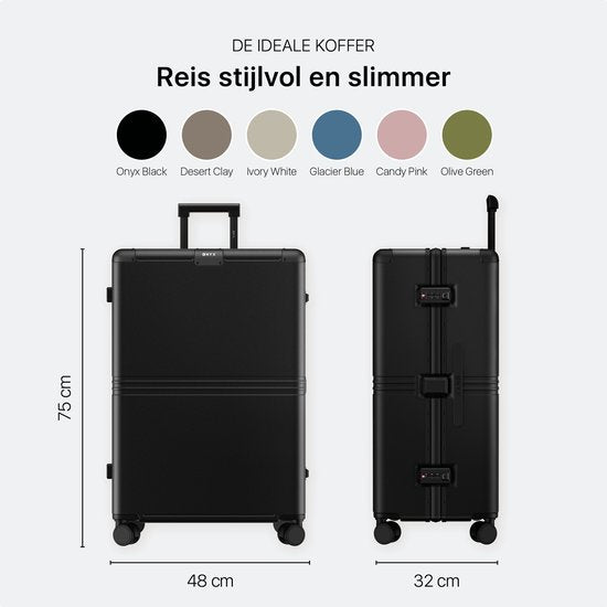 ONYX Hybrid Pro Check-in Koffer Large 100 Liter - Gerecycled Polycarbonaat en Ritsloos Design - Reiskoffer met TSA slot en Spinner wielen - Lichtgewicht Trolley met Laptopvak - Onyx Black