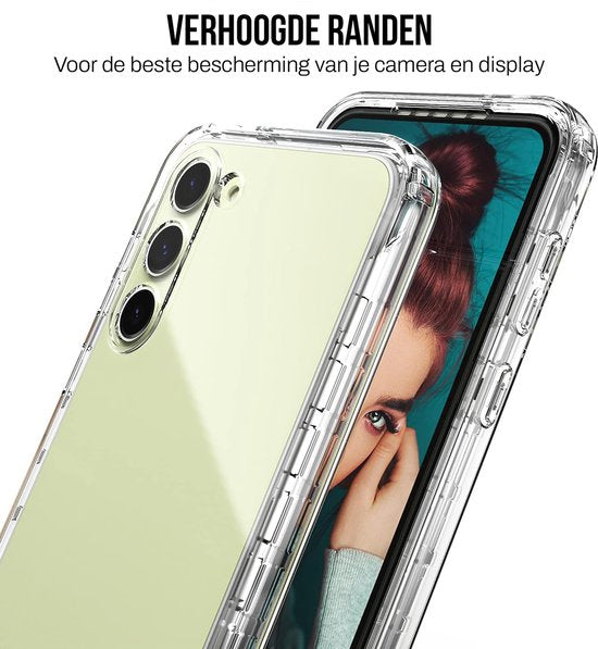 Podec 2-in-1 Hoesje met Screenprotector Geschikt voor Samsung Galaxy S23 Doorzichtig Telefoonhoesje - Anti-Shock Case Cover