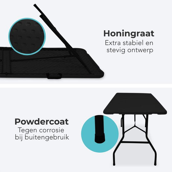 LifeGoods Inklapbare Tafel - 180x70 cm - Campingtafel - Stevige Klaptafel - Weerbestendig - Vouwtafel voor Buiten - Zwart
