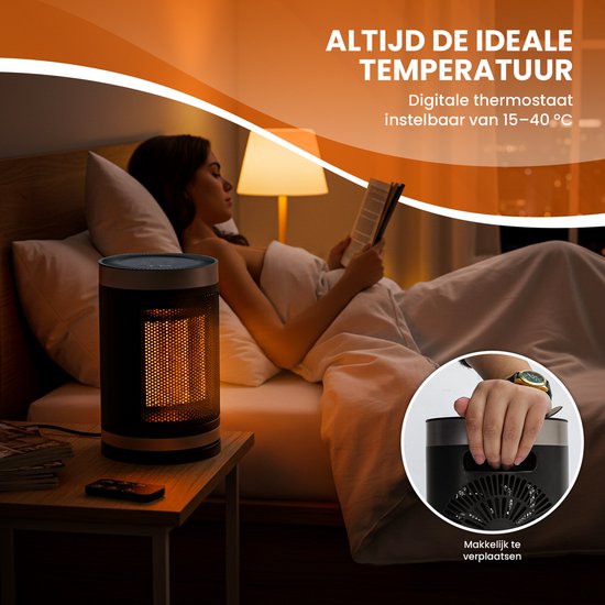 TTD Elektrische kachel 1500 W - Keramische PTC-verwarming - 70° oscillatie - 15 tot 40 °C - Rond model