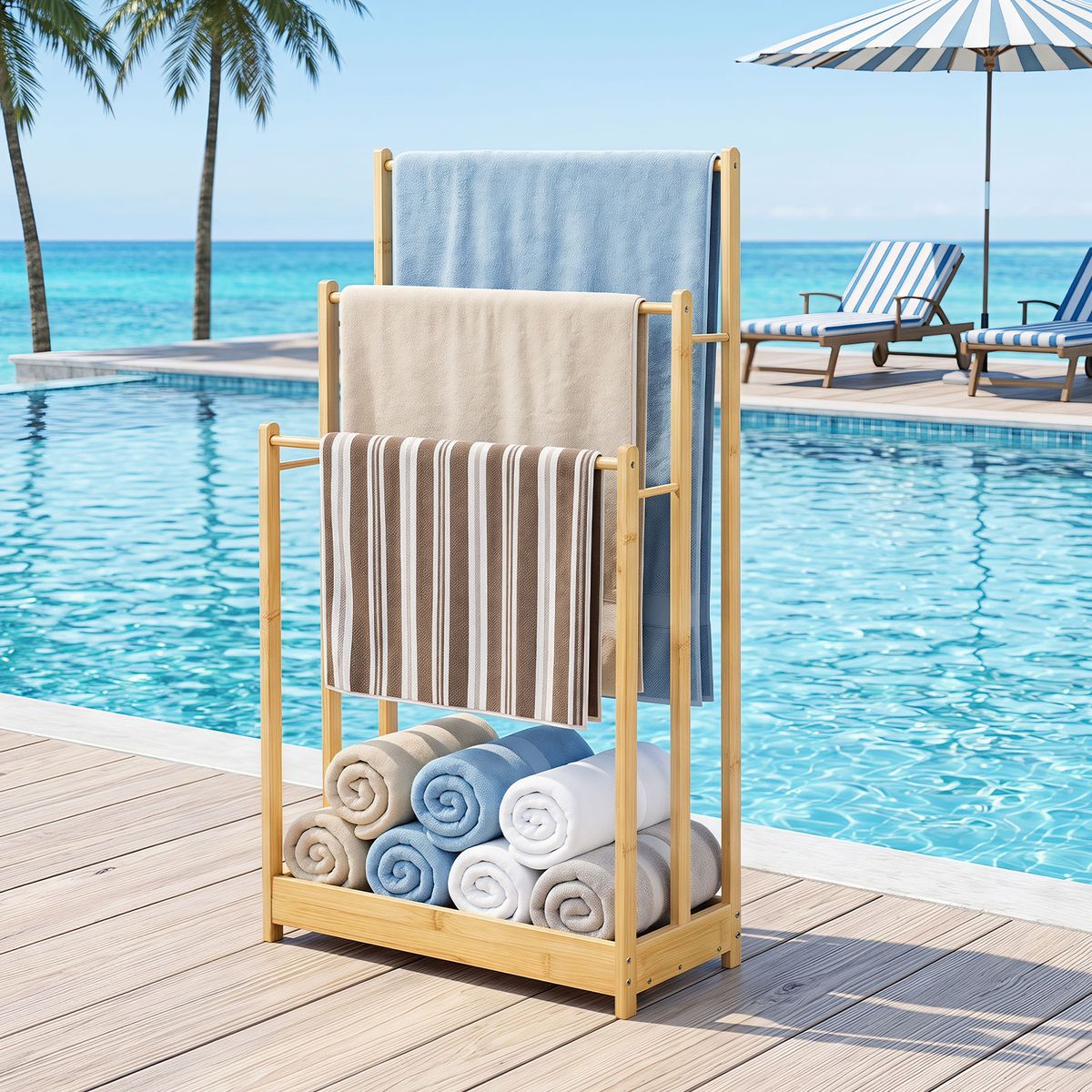 Coast Handdoekhouder - Bamboe - Trapvormig - 45 x 22 x 86 cm - Natuurlijk