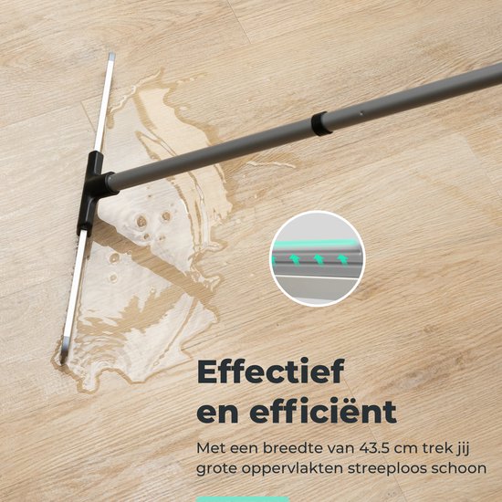 CLEANLY Vloertrekker met Steel Telescopisch 113-142 cm - Vloerwisser Badkamer met Rubberen Trekker - Watertrekker - Douchewisser - Breedte 43,5 cm - Zwart, Grijs