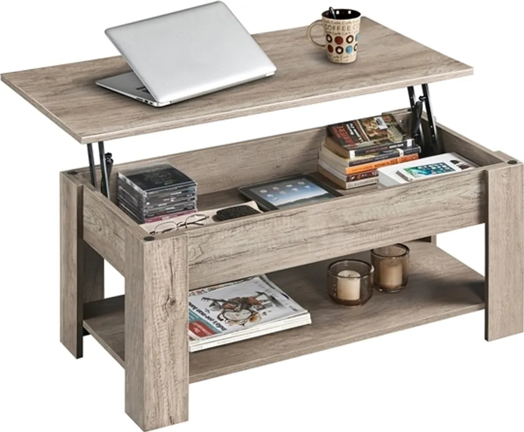 Yaheetech Salontafel met Verstelbaar Tafelblad en Opbergruimte - Espresso - 98 x 50 x 41,8 cm
