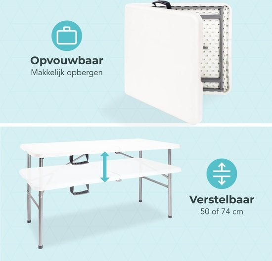 LifeGoods inklapbare tafel campingtafel 120x60 cm - opvouwbaar & verstelbaar - weerbestendig - wit/grijs