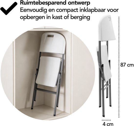 Brixy Klapstoelen – Set van 4 - Vouwstoelenset - Zware Kwaliteit - Weersbestending - Opvouwbare Stoelen - 47 x 54 x 87 CM – Wit