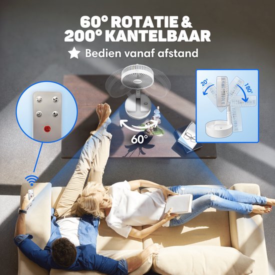 Vulpes Goods® Tech Draadloze Statiefventilator – 4-in-1 Oplaadbare Ventilator – Stil & Verstelbaar – PRO Versie