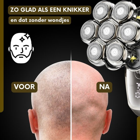 6-in-1 Scheerapparaat Mannen + Extra Scheerkop – Trimmer - Tondeuse - Sansbeauté® SkullSharp MAX - Electric Face & Head Shaver - Shave - Hoofd Kaal Scheren – Nat & Droog - Elektrisch