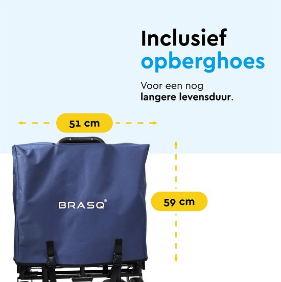 BRASQ Bolderkar Opvouwbaar - 100 Liter - 80 KG Draagkracht - Draaibare wielen mét rem - 90x51x100 CM - Verstelbare hendel - Inklapbare Bolderwagen - Compact – Blauw