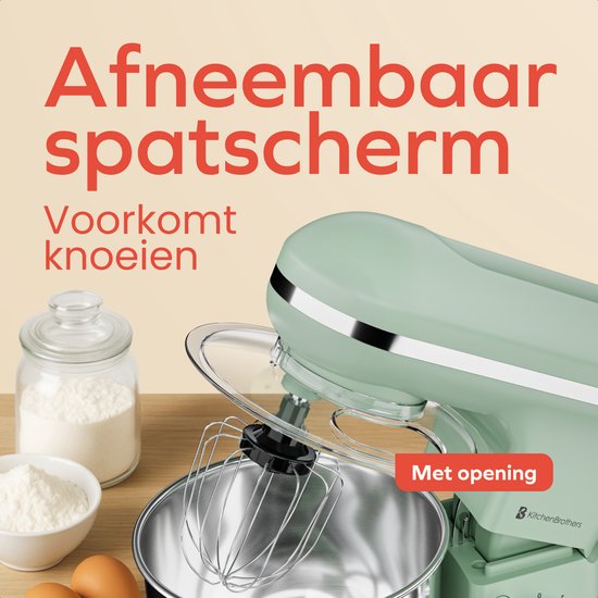 KitchenBrothers Keukenmachine - 1200W - Keukenrobot - 5L - Broodmixer - Mixer met Mengkom - Keukenmixer - Pastelgroen