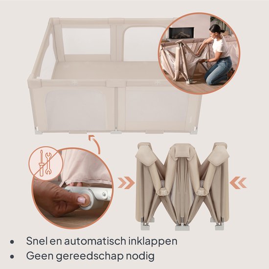 Lionelo Florence Easy Fold - Grondbox / Baby Box – Zeer Snel Inklapbaar – 150x180 cm – voor Thuis en Tuin – 0-48 maanden – Veilige kinderbox – Draagtas – Compact na Inklappen – Speelbox met Ademend Gaas – 2 Zij-ingangen met rits
